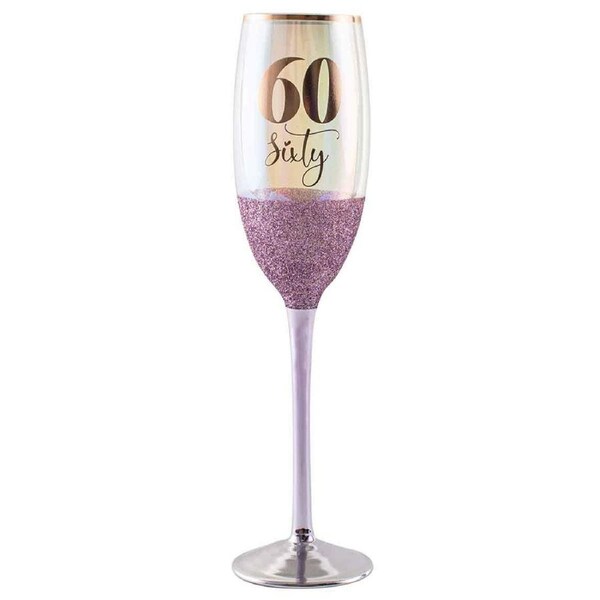 Purple Glitterati 60th Celebration/Birthday Champange Stem Drinking Glass 150ml