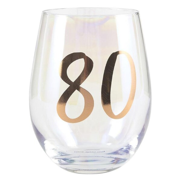 Rainbow Stemless 80th Wine/Alcohol Glass 600ml Birthday Drinking Drinking Cup