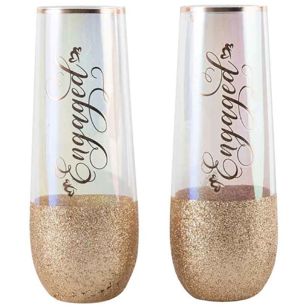 2pc Engaged Celebration 180ml Stemless Champagne Flute Drinking Glasses 16cm