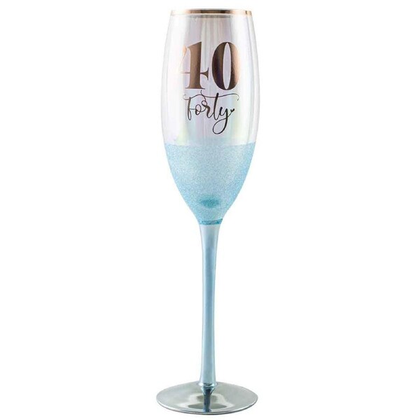 Blue Glitterati 40th Celebration/Birthday Champange Stemmed Drinking Glass 150ml
