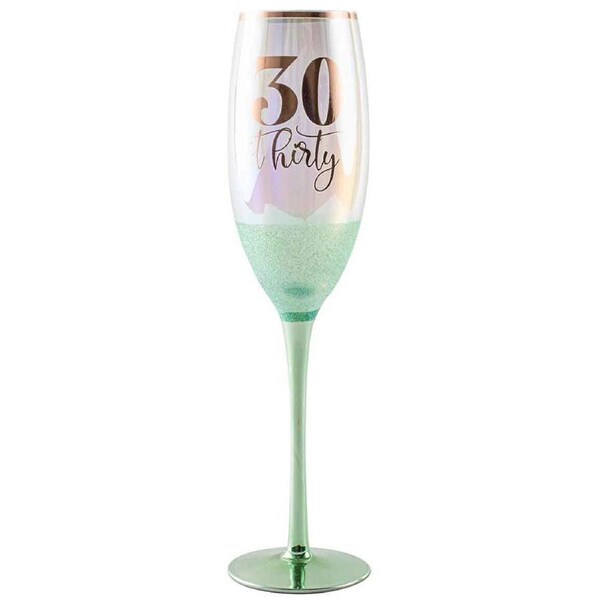 Green Glitterati 30th Celebration/Birthday Champange Stem Drinking Glass 150ml