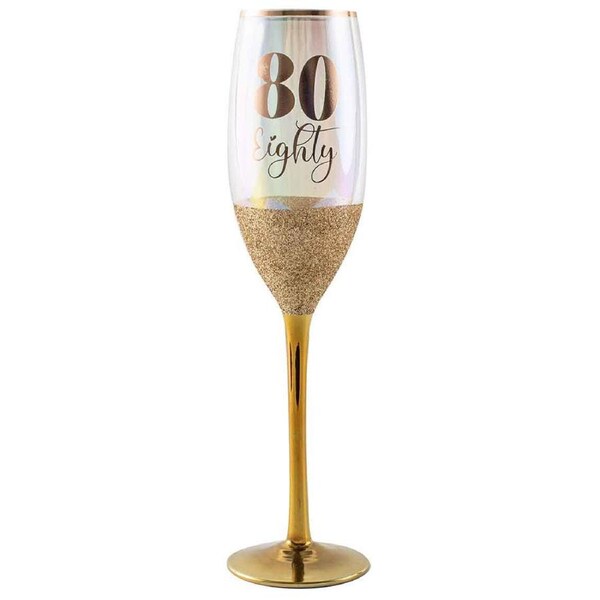 Gold Glitterati 80th Celebration/Birthday Champange Stemmed Drinking Glass 150ml