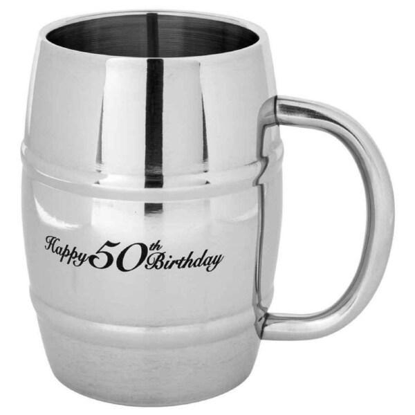 Tankard Beer/Beverage Happy 50th Birthday Stainless Steel Drinking Cup 400ml