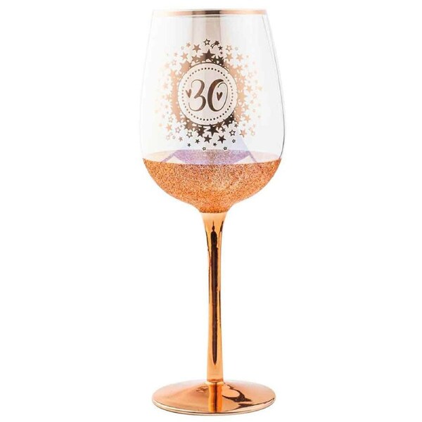 Rose Gold Glitter 30th Celebration/Birthday Red Wine Glass 430ml Drinking Cup