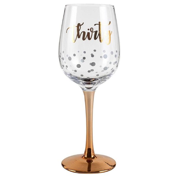 Thirty Rose Gold Stem Red/White Wine Drinking Glass Gold 430ml 30th Birthday