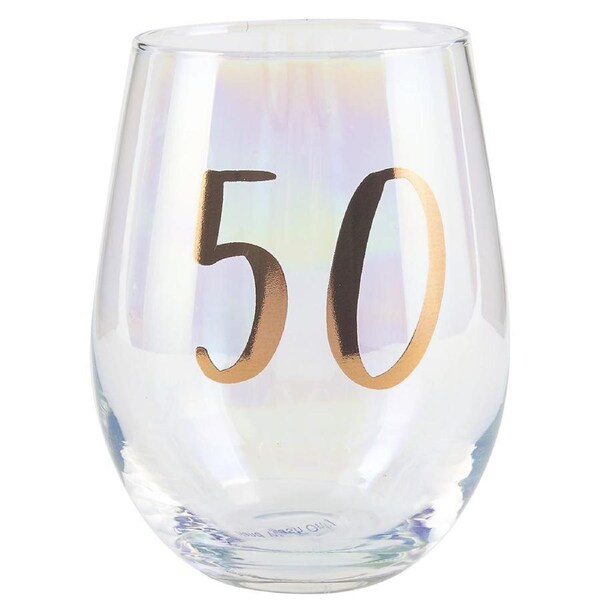 Rainbow Stemless 50th Wine/Alcohol Glass 600ml Birthday Drinking Drinking Cup