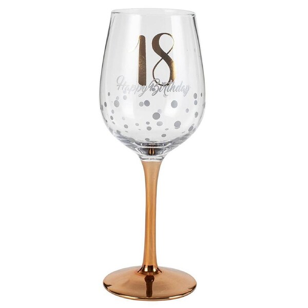 Happy Birthday 18 Stem Red/White Wine Drinking Glass Rose Gold Party 430ml