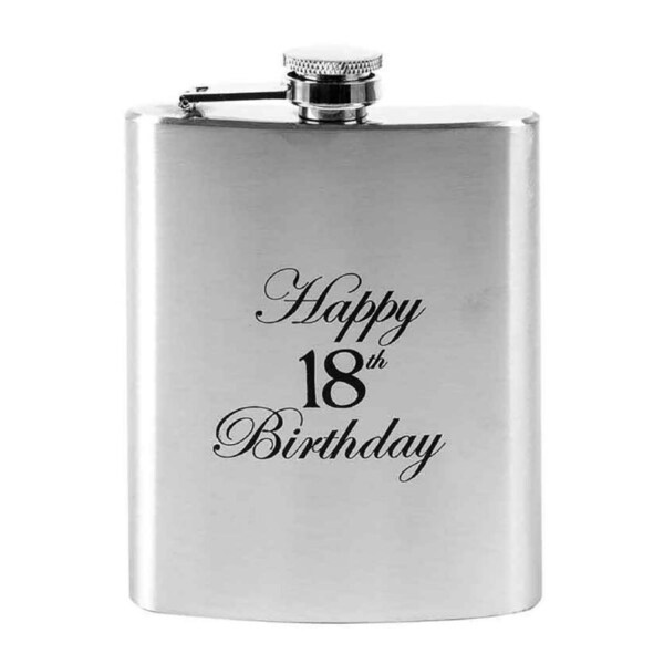 Hip Drinking Stainless Steel Flask Spirits Happy 18th Birthday Matte 7oz/210ml