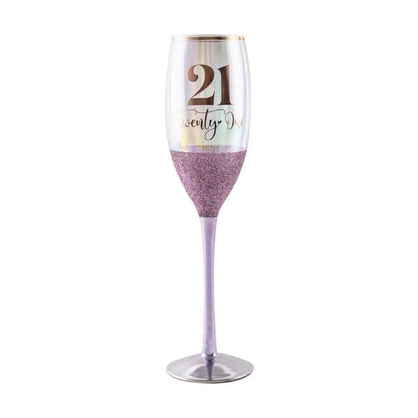 Purple Glitterati 21st Celebration/Birthday Champange Stem Drinking Glass 150ml