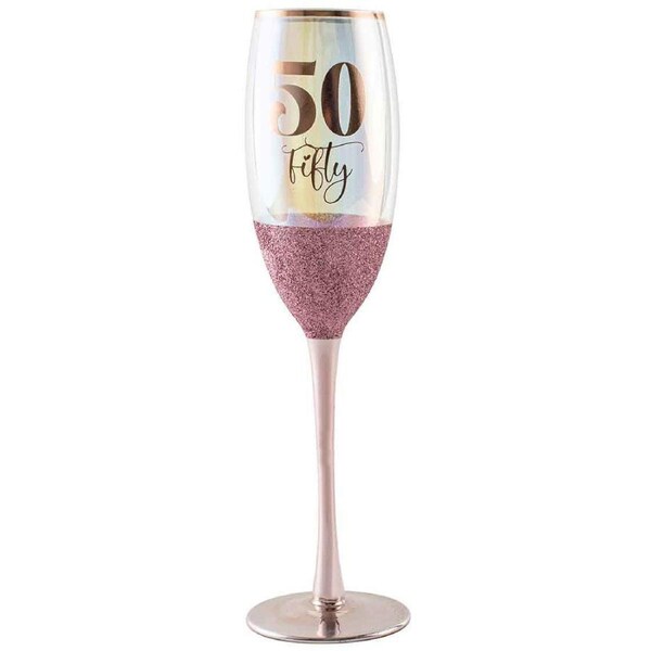 Pink Glitterati 50th Celebration/Birthday Champange Stemmed Drinking Glass 150ml