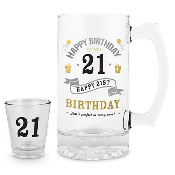 Birthday 21st Celebration Liquor Alcohol Shot/Stein Beer Glass Drinking Cup Set