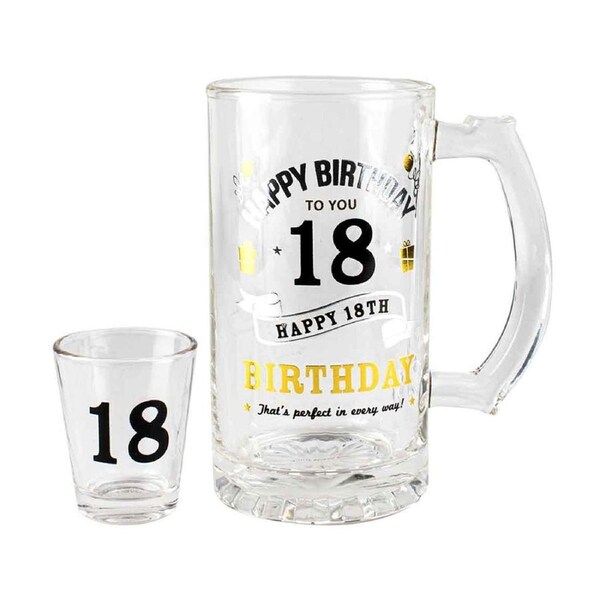 Birthday 18th Celebration Liquor Alcohol Shot/Stein Beer Glass Drinking Cup Set