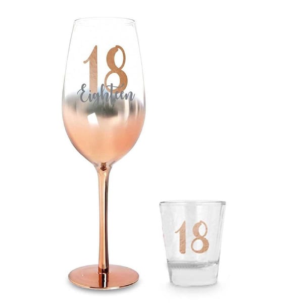 Birthday 18th Rose Gold Ombre 250ml Champagne & 30ml Shot Glass Drinking Set