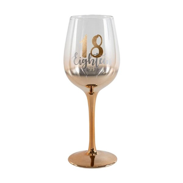 18th Birthday Celebration Rose Gold Ombre Decal 430ml Wine Drinking Glass