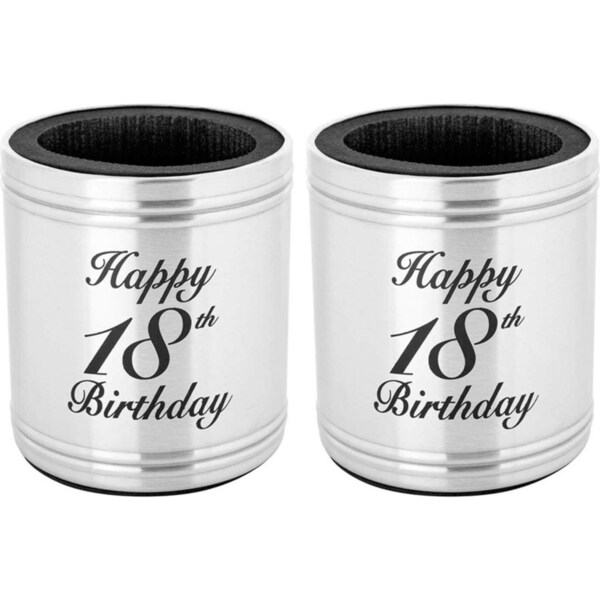 2PK Beer/Soda Can Bottle Happy 18th Birthday Stubby Holder Stainless Steel 375ml
