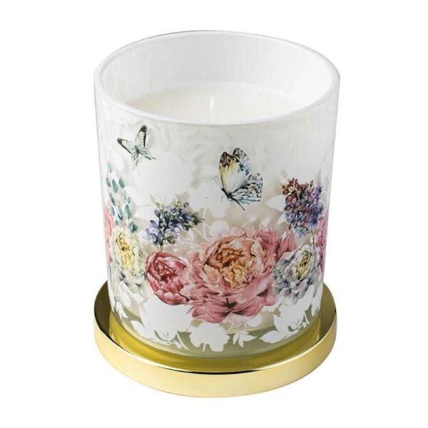 Roses & Butterflies Floral Print Decorative Candle Vanilla 45 Hour Burn 9x8cm