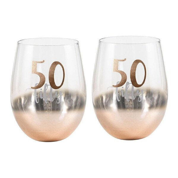2PK Fifty 50 Rose Gold Ombre Stemless Alcohol Wine Glass 600ml Drinking Cup