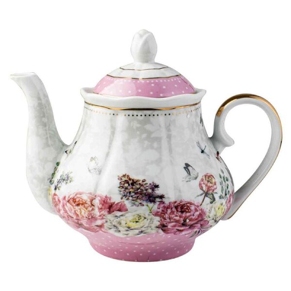 Roses & Butterflies Floral Decorative Botanical Pink Coffee/Tea Teapot 1200ml