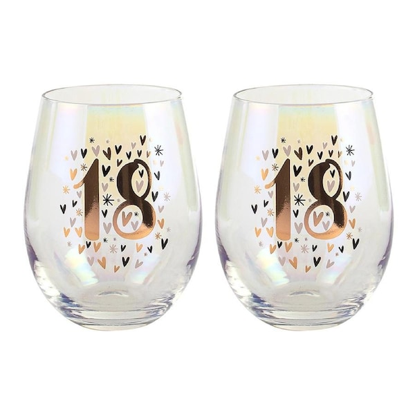 2PK Rainbow 18th Pastel/Gold Stemless Wine/Alcohol Glass 600ml Drinking Tumbler