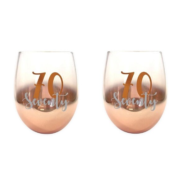 2PK Seventy 70 Rose Gold Ombre Stemless Alcohol Wine Glass 600ml Drinking Cup