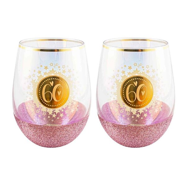 2PK Glitterati 60 Celebration Stemless Wine/Alcohol Glass 600ml Drinking Tumbler