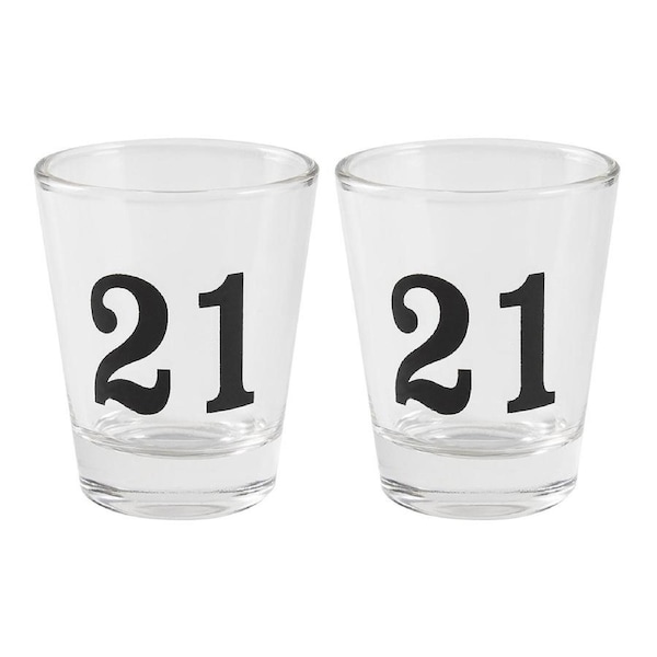 2PK Birthday Celebration 21st Novelty Spirit Alcohol Shot Drinking Glass 9cm