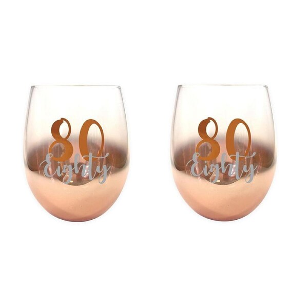 2PK Eighty 80 Rose Gold Ombre Stemless Alcohol Wine Glass 600ml Drinking Cup