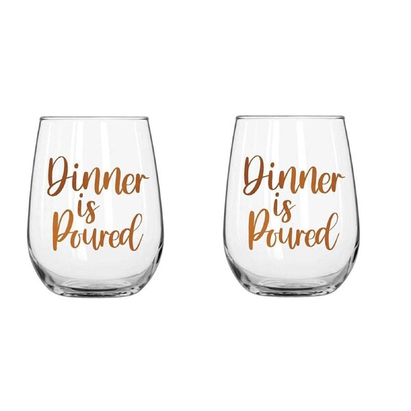 2PK Dinner Is Poured Stemless Wine/Alcohol Glass Rose Gold 600ml Drinking Glass