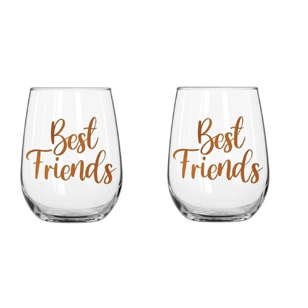 2PK Best Friends Stemless Wine/Alcohol 600ml Glass Rose Gold Drinking Tumbler