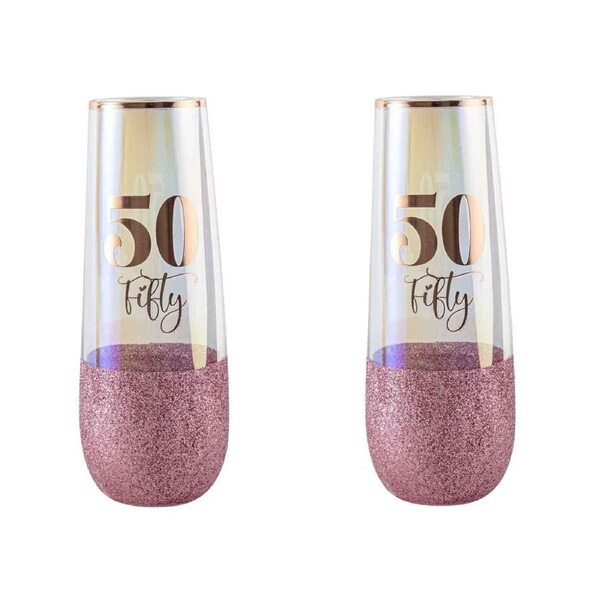 2PK Glitterati 50th Colour Stemless Champagne Flute Drinking Glass 16cm 180ml