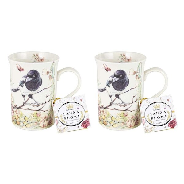 2PK Flora & Fauna Magpie 360ml Native Wildlife Ceramic Floral Decorated Gift Mug