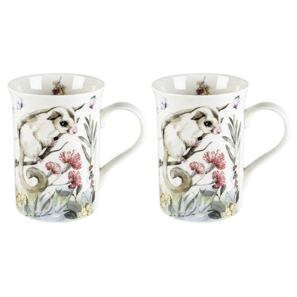 2PK Flora & Fauna Possum 360ml Native Wildlife Ceramic Floral Decorated Gift Mug