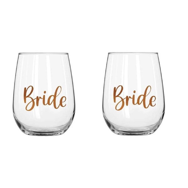 2PK Bride Stemless Wine Rose Gold Party Barware Wedding Drinking Glass 600ml