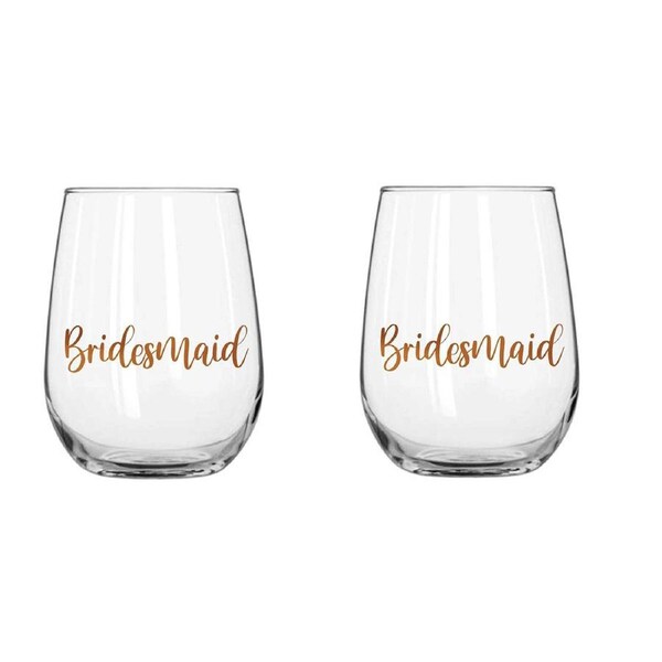 2PK Bridesmaid Stemless Wine Rose Gold Party Bar Wedding Drinking Glass 600ml