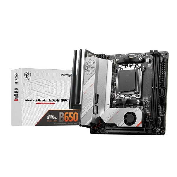 MSI MPG B650I EDGE WIFI AMD AM5 M-ITX Motherboard, 2x DDR5 ~64GB, 1x PCI-E x16, 2x M.2, 4x SATA, 2x USB2.0, 5x USB 3.2, 1x USB-C