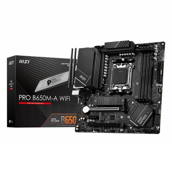 MSI PRO B650M-A WIFI AMD AM5 MATX Motherboard, 4x DDR5 ~128GB, 1x PCI-E x16, 2x M.2, 4x SATA, 8x USB 3.2,