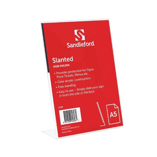 Sandleford A5 Slanted Sign Holder Portrait 21cm x 4.5 x 14.8cm (W x D x H)