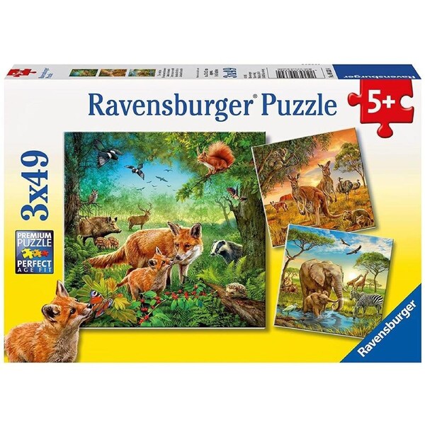 Ravensburger Puzzle 3 x 49pc - Animals Of The Earth