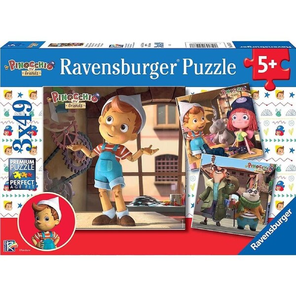Ravensburger Puzzle 3 x 49pc - Pinocchio And Friends