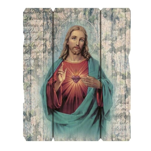 Vintage Hanging Saint Plaque - Sacred Heart Of Jesus