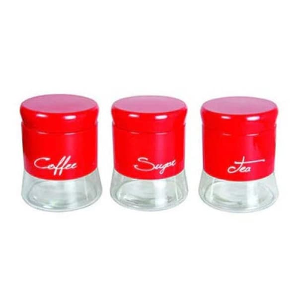 Kitchen Canisters Set of 3 Retro Glass Red with Lids