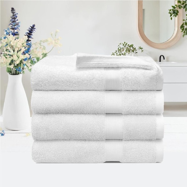 LINENOVA 4pcs Pure Cotton Bath Towels Set 550GSM Soft Hotel Quality Towels White
