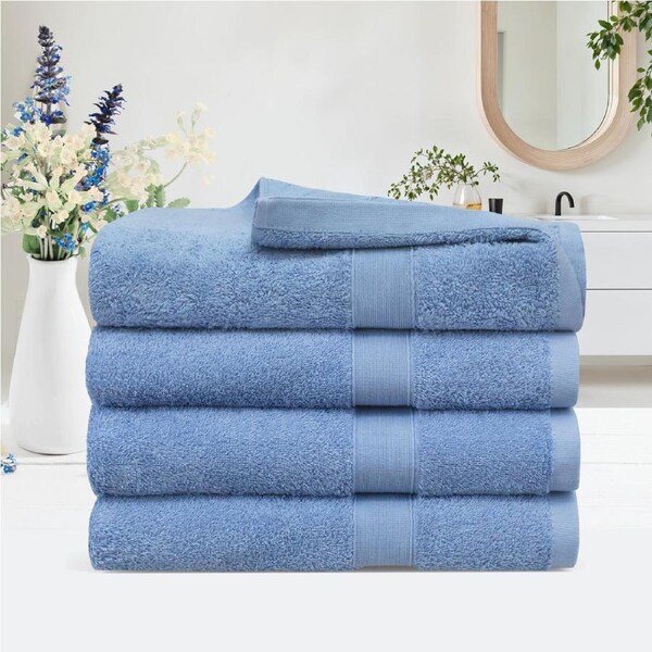 LINENOVA 4pcs Pure Cotton Bath Towels Set 550GSM Soft Hotel Quality Towels Blue Suede