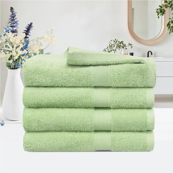 LINENOVA 4pcs Pure Cotton Bath Towels Set 550GSM Soft Hotel Quality Towels Pea-Pod
