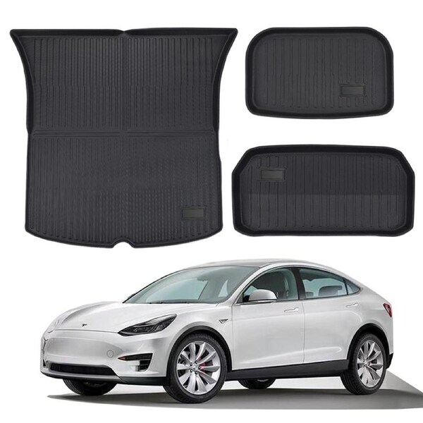 For Tesla Model Y Cargo Mat Front Rear Trunk Toolbox Tray Mat Set Well Storage