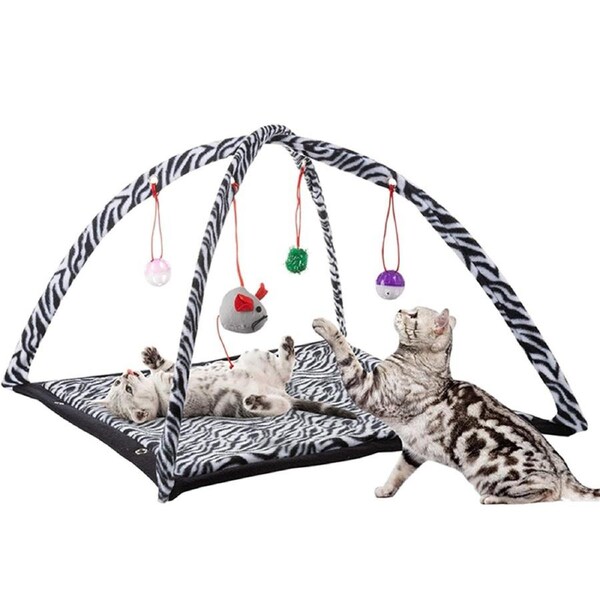 Cat Activity Center- Interactive Play Area Station for Cats, Kittens with Fleece Mat, Hanging Toys
