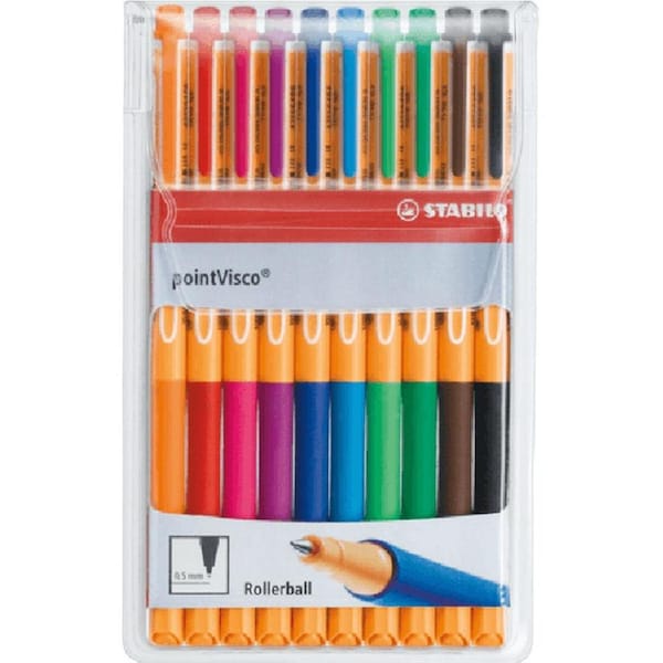 Stabilo Point Visco Rollerball Pen Assorted Colours Fine 0.5mm 10 Pack