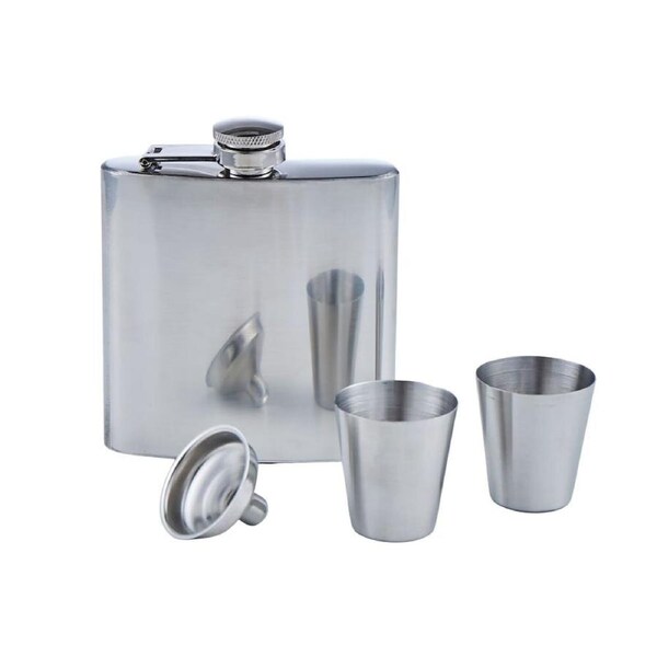 Davis & Waddell Maverick Silver Hip Flask Set 4pc