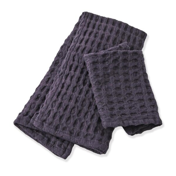 Pilbeam Living Organic Cotton Waffle Hand Towel & Face Washer Cloth Set Ink