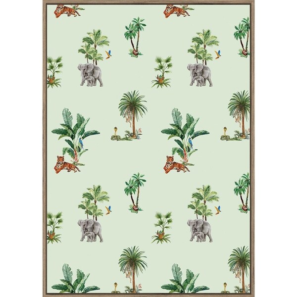 Rayell Wood Framed Kids Wall Hanging Artwork Wilderness Sage Green 50x70cm Decor